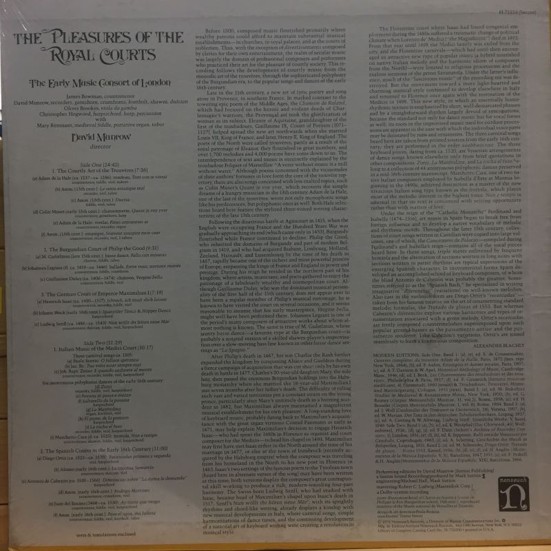 The Early Music Consort Of London, David Munrow ‎– The Pleasures Of The Royal Courts