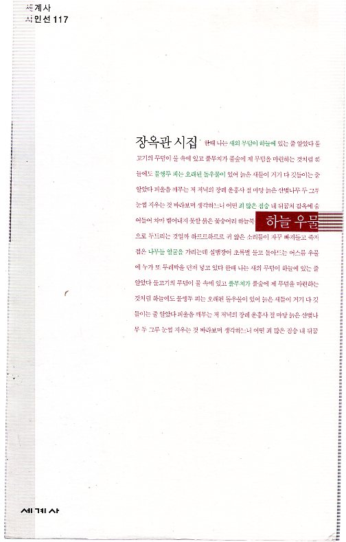 하늘 우물 (장옥관시집,초판)