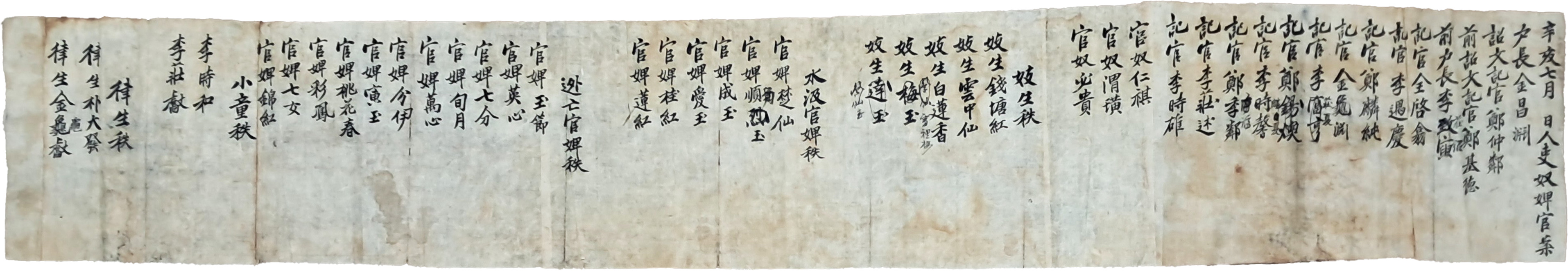 율생(律生)이 작성한, [신해 칠월 인리 노비관안 辛亥七月人吏奴婢官案]