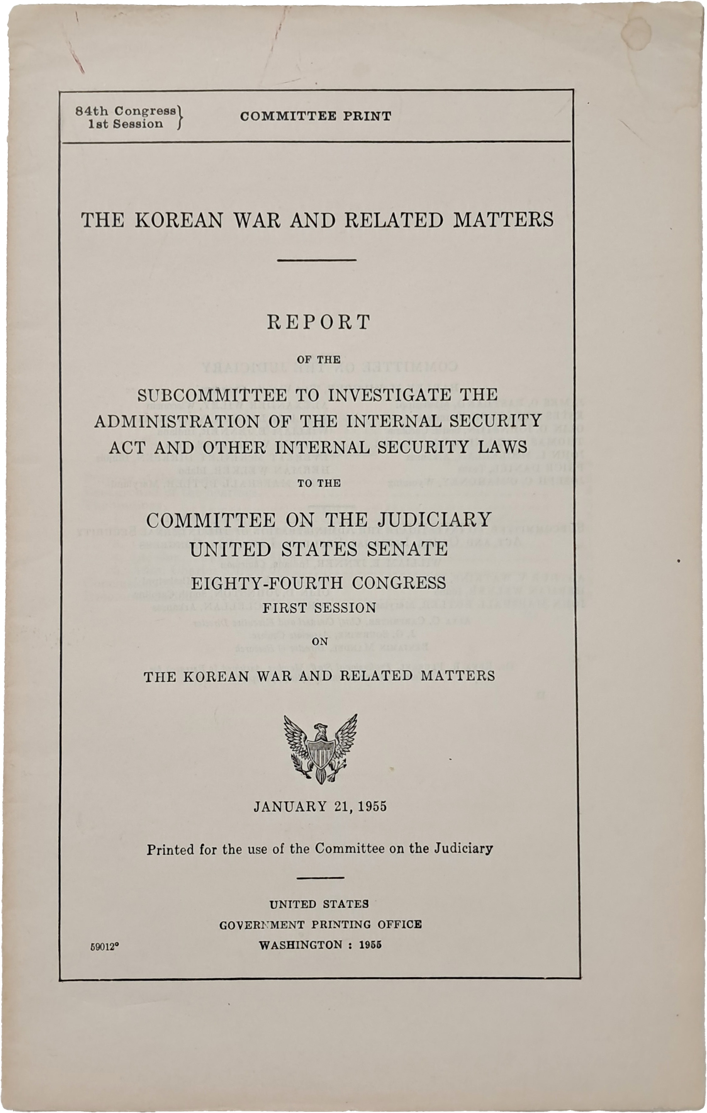 [56] 미 상원 사법위원회 ‘한국전쟁’ 관련 청문회 보고서