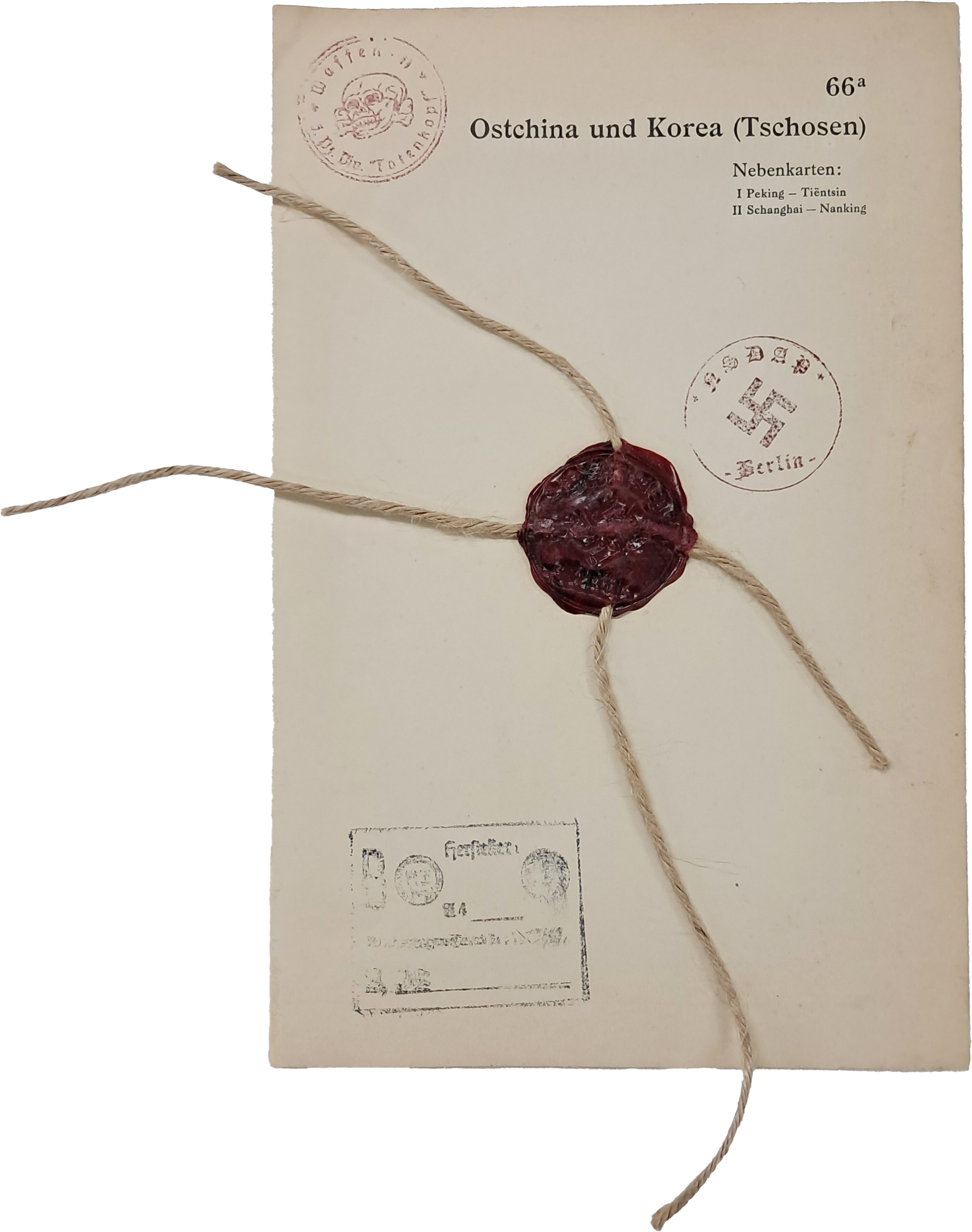 [126] 나치 봉인 도장과 해골 관리 표식이 남은 [동중국과 조선 Ostchina und Korea(Tschosen)] 지도