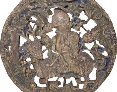 [126] 목조 채색 수성노인도 투각 원형 패널 木造 彩色 壽星老人圖 透刻 圓形 板