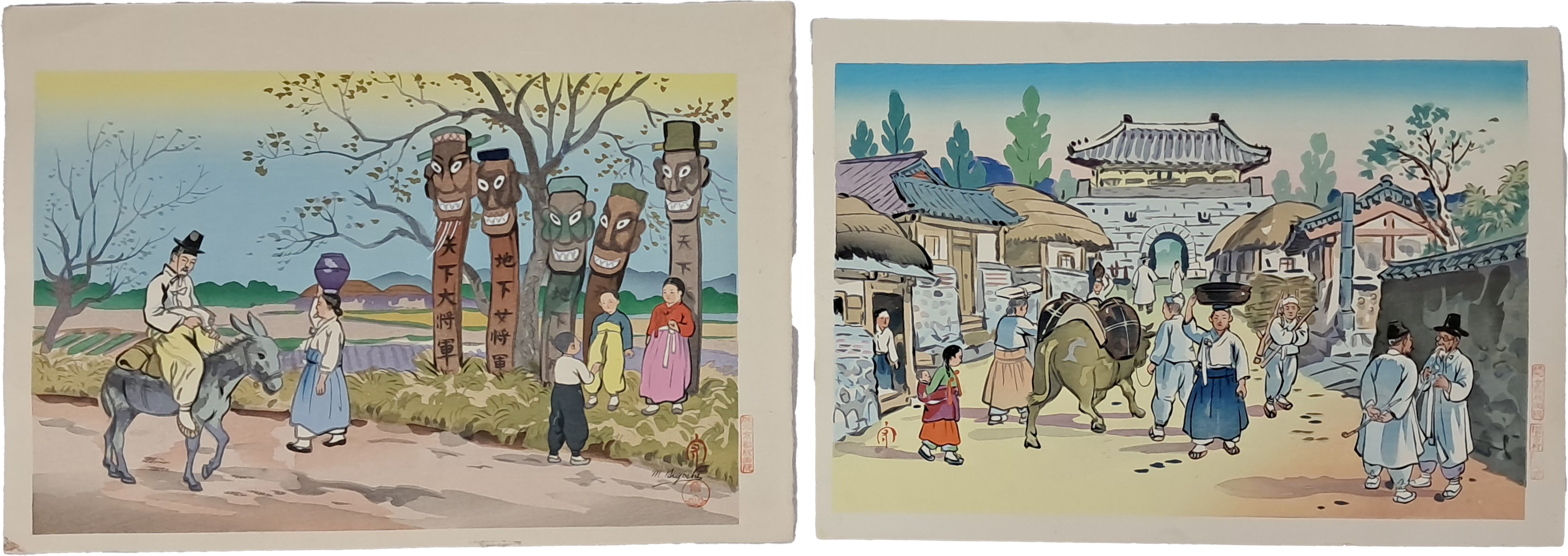 [155] 미요시 모토요시 [조선 풍속 목판화] 2점