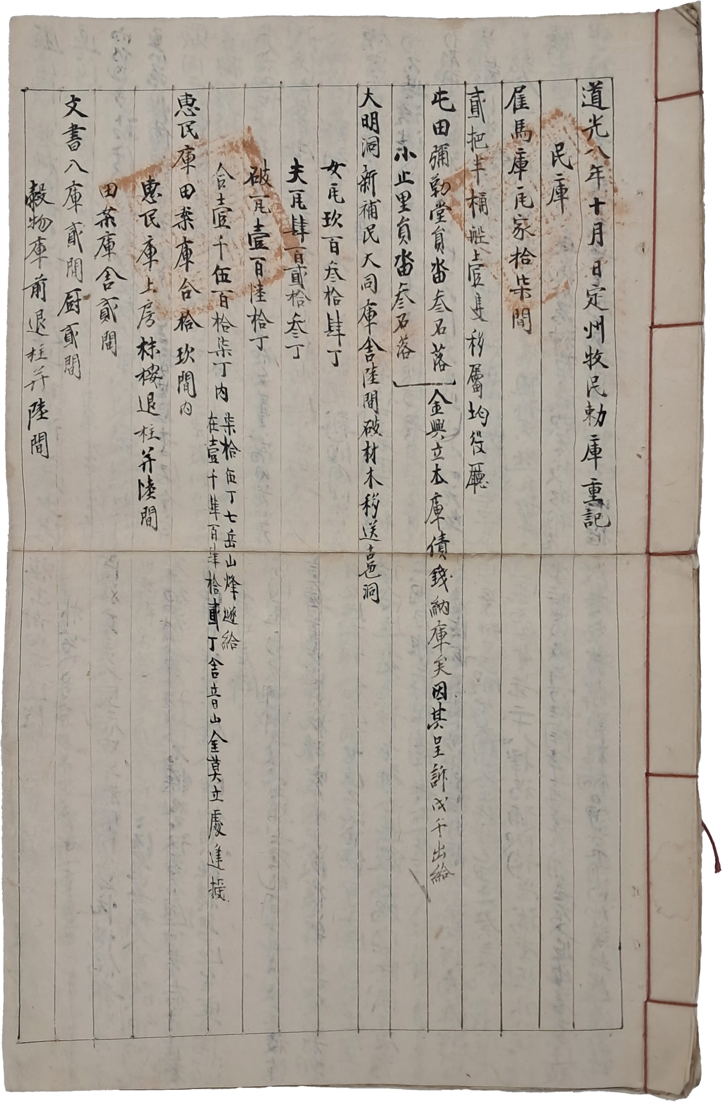 [173] [부연지거 赴燕持去]로 확인되는, 칙사 영접과 연행사 지참품을 함께 갖춘 정주 사행로 거점 창고 장부 [정주목 민칙고 중기 定州牧民勅庫 重記]
