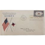 [36] 미국 피침국 태극기 우표를 실 사용한 태극기와 성조기가 있는 [피침국 초일봉투]