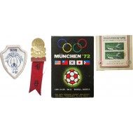 [25] 1966년 제21회 전국남녀종별농구선수권대회(수원) 배지 / 1967년 제4회 ABC 농구대회(서울) 심판 리본 / 1970년 전국체전 기념우표(야구) 시트 등 스포츠 자료 3점