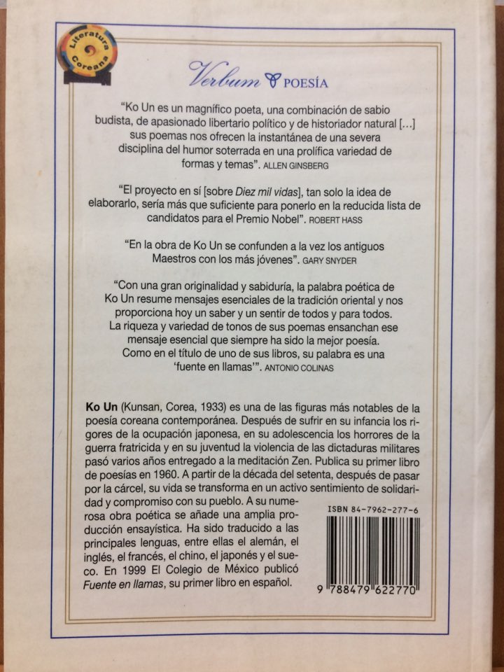 Diez mil vidas (Ko Un ;traducido por KIM UN-KYUNG)