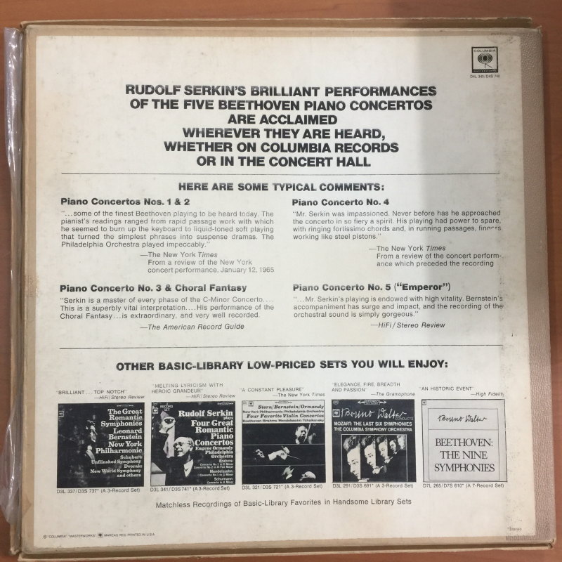 Rudolf Serkin, Ludwig van Beethoven, Eugene Ormandy, The Philadelphia Orchestra, Leonard Bernstein, The New York Philharmonic Orchestra, Westminster Choir ‎– The Five Piano Concertos & The Choral Fantasy