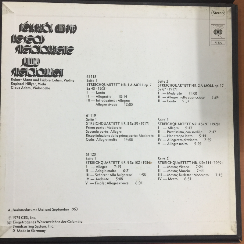 Juilliard Streichquartett*, Béla Bartók ‎– Die Sechs Streichquartette
