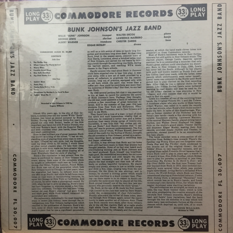 Bunk Johnson And His New Orleans Jazz Band* ‎– Bunk Johnson's Jazz Band