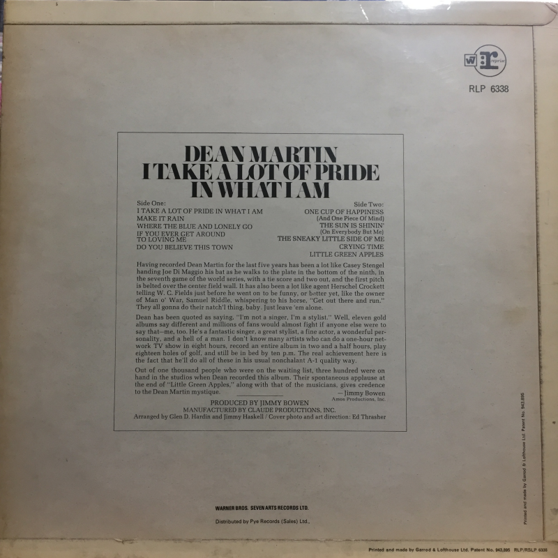 Dean Martin ‎– I Take A Lot Of Pride In What I Am