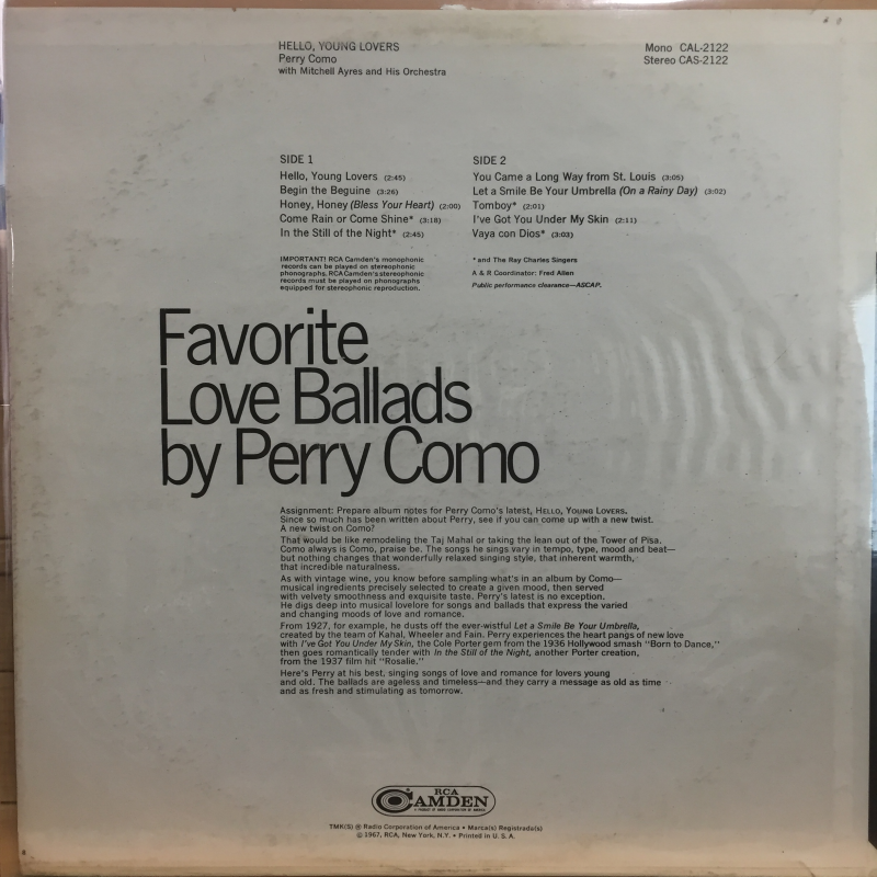 Perry Como ‎– Hello, Young Lovers