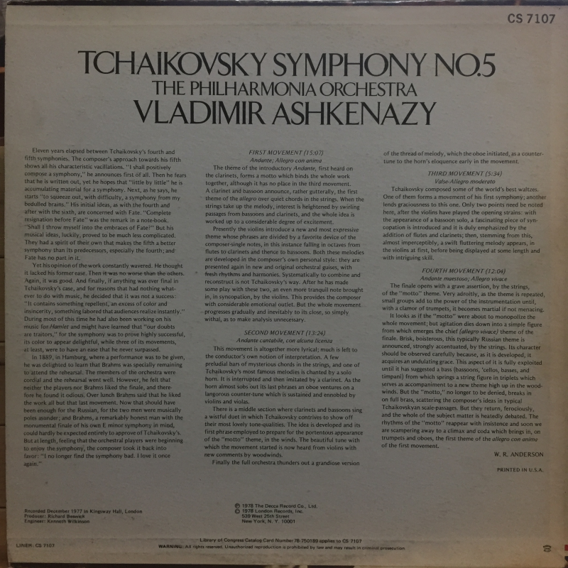 Tchaikovsky Philharmonia Orchestra, Vladimir Ashkenazy ‎– Symphony No. 5