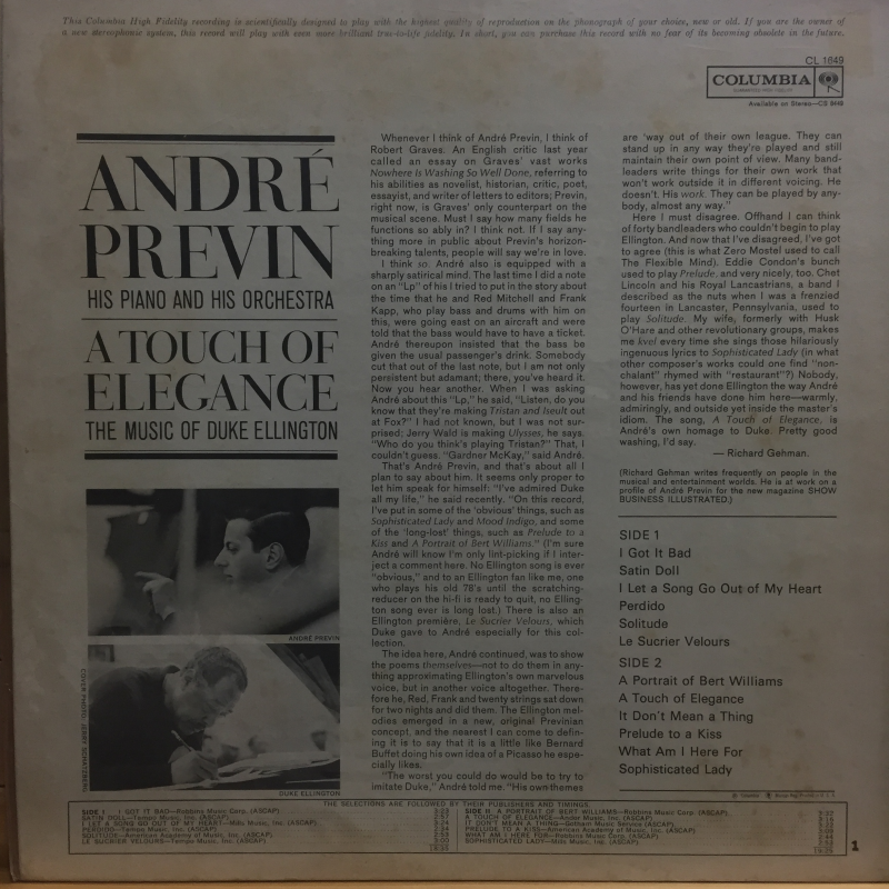 André Previn ‎– A Touch Of Elegance: The Music Of Duke Ellington