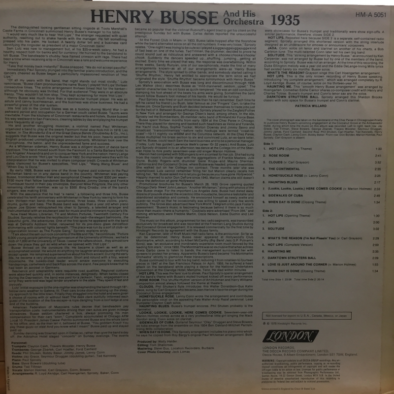 Henry Busse And His Orchestra ‎– Henry Busse And His Orchestra: 1935