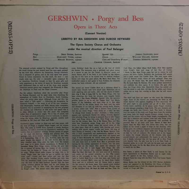 Gershwin, The Opera Society*, Paul Belanger ‎– Porgy And Bess