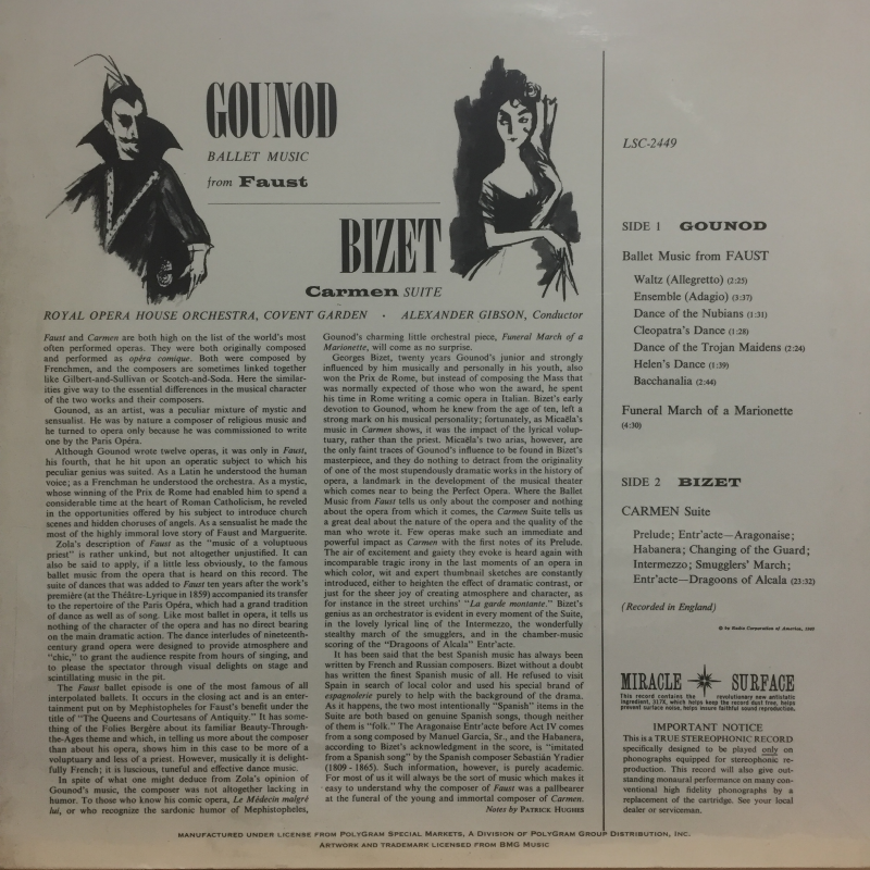Gounod, Bizet, Royal Opera House Orchestra, Covent Garden, Alexander Gibson ‎– Faust Ballet Music / Carmen Suite