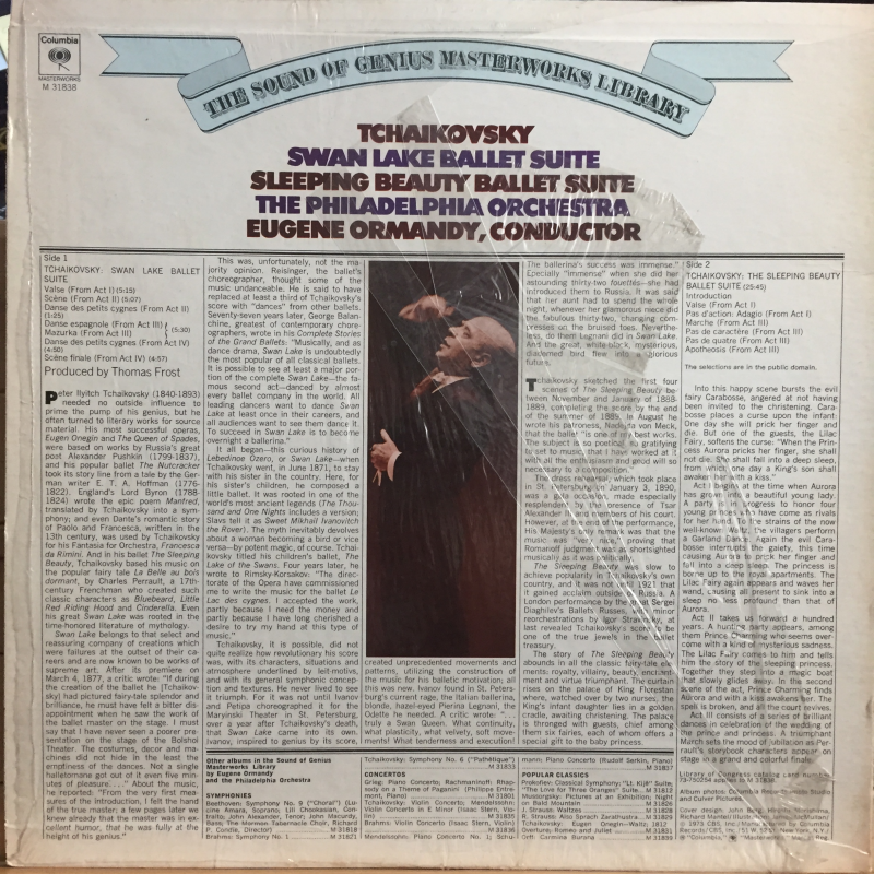 Tchaikovsky, The Philadelphia Orchestra, Eugene Ormandy ‎– Swan Lake Ballet Suite / Sleeping Beauty Ballet Suite