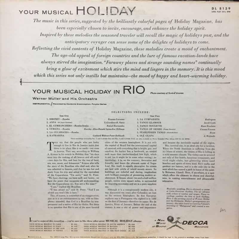 Werner Müller Und Sein Orchester ‎– Holiday In Rio