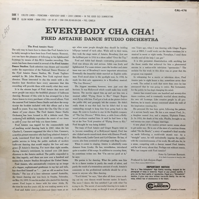 Fred Astaire Dance Studio Orchestra ‎– Everybody Cha Cha!