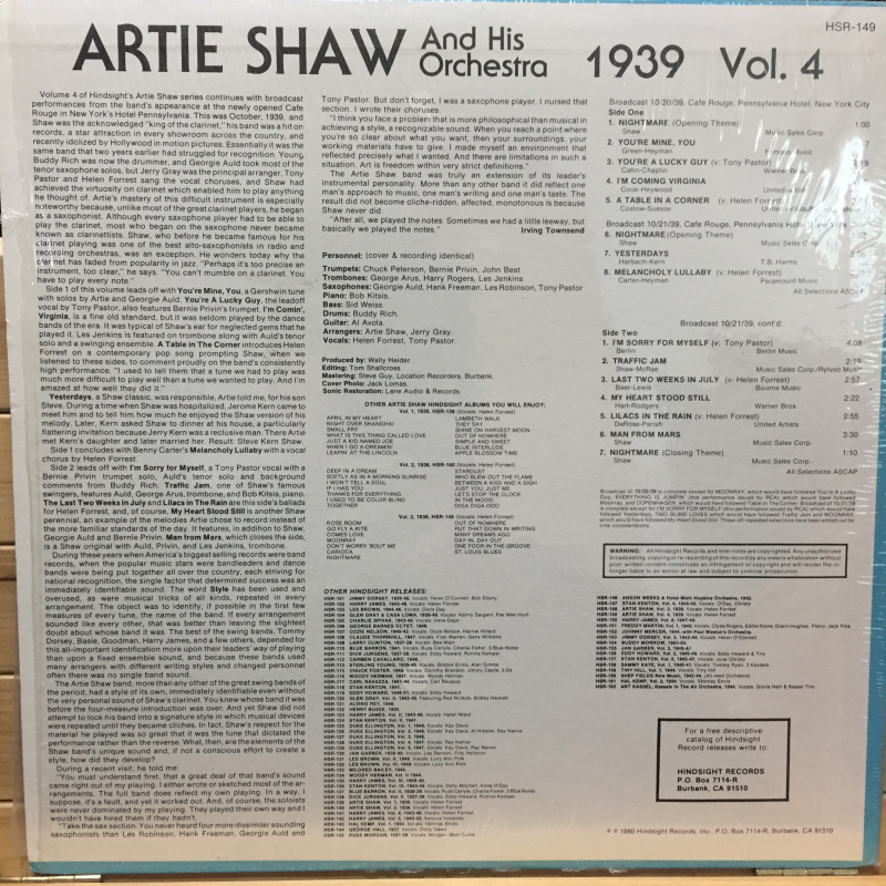Artie Shaw And His Orchestra Vocals Helen Forrest ‎– The Uncollected Vol. 4, 1939